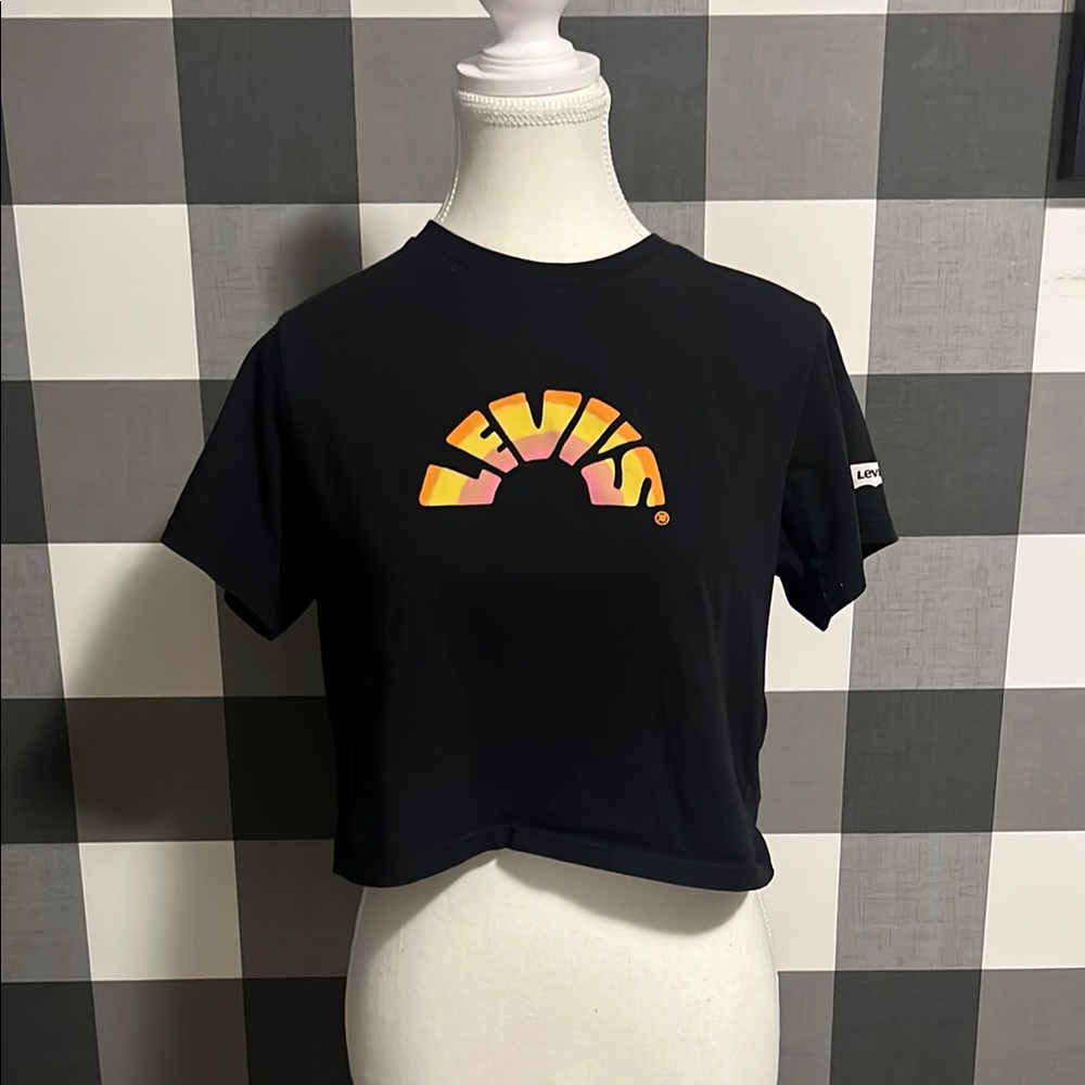 Levi's Black Crop Top with Colorful Logo